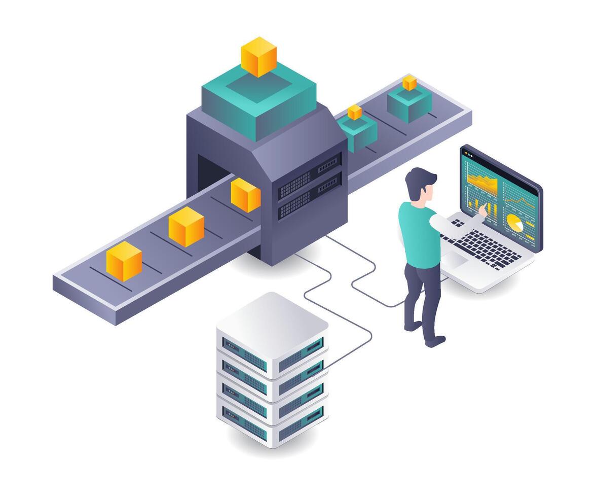 Workers processing server technology data analysis vector