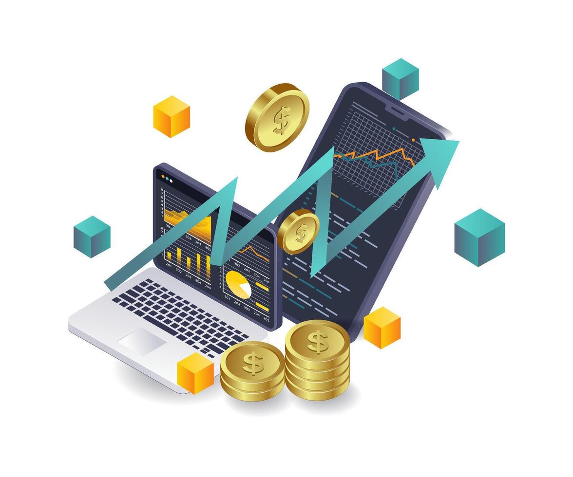 Online business investment technology analysis dashboard vector