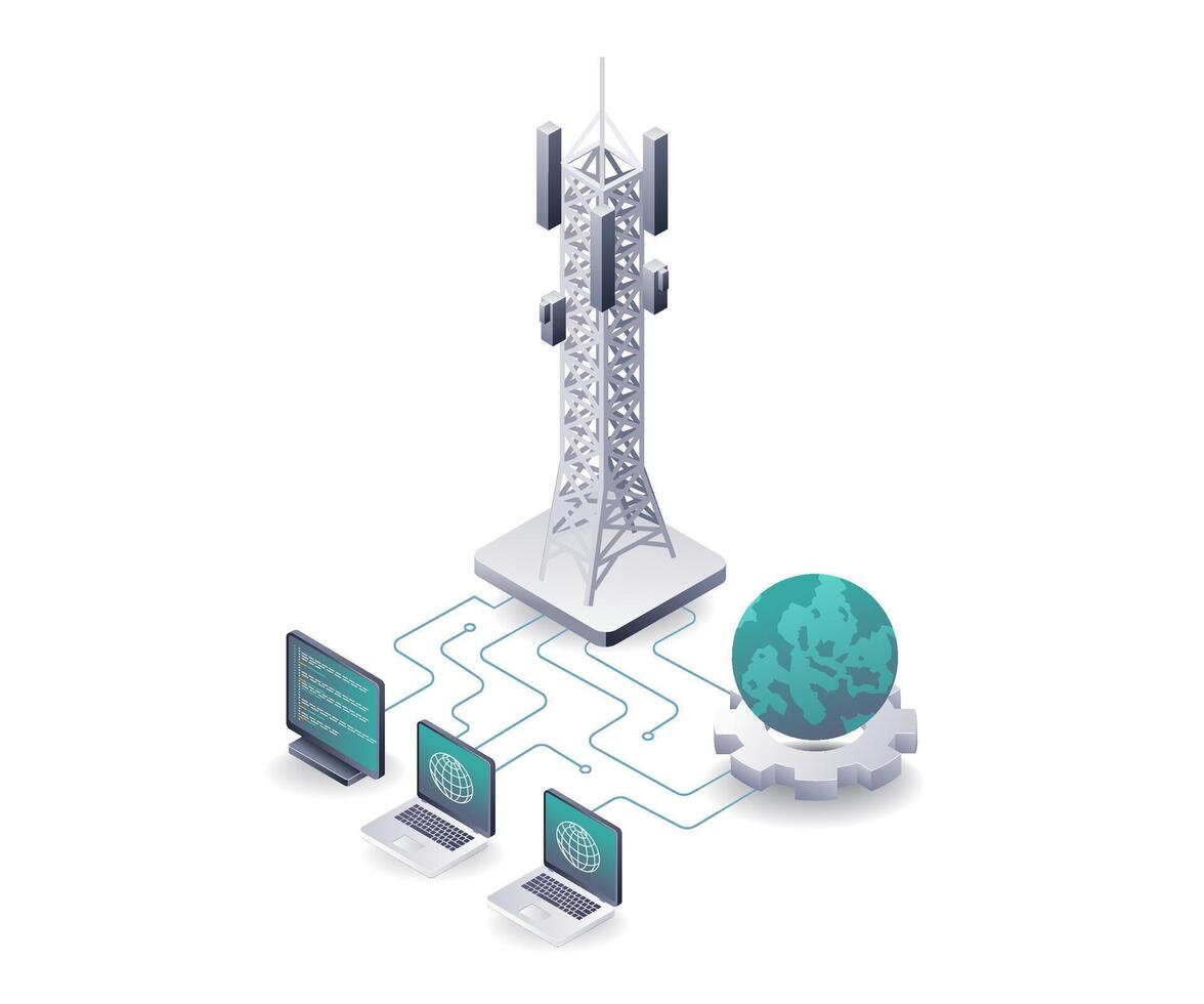 Network Integration of Computer Towers for Information Technology and Data vector