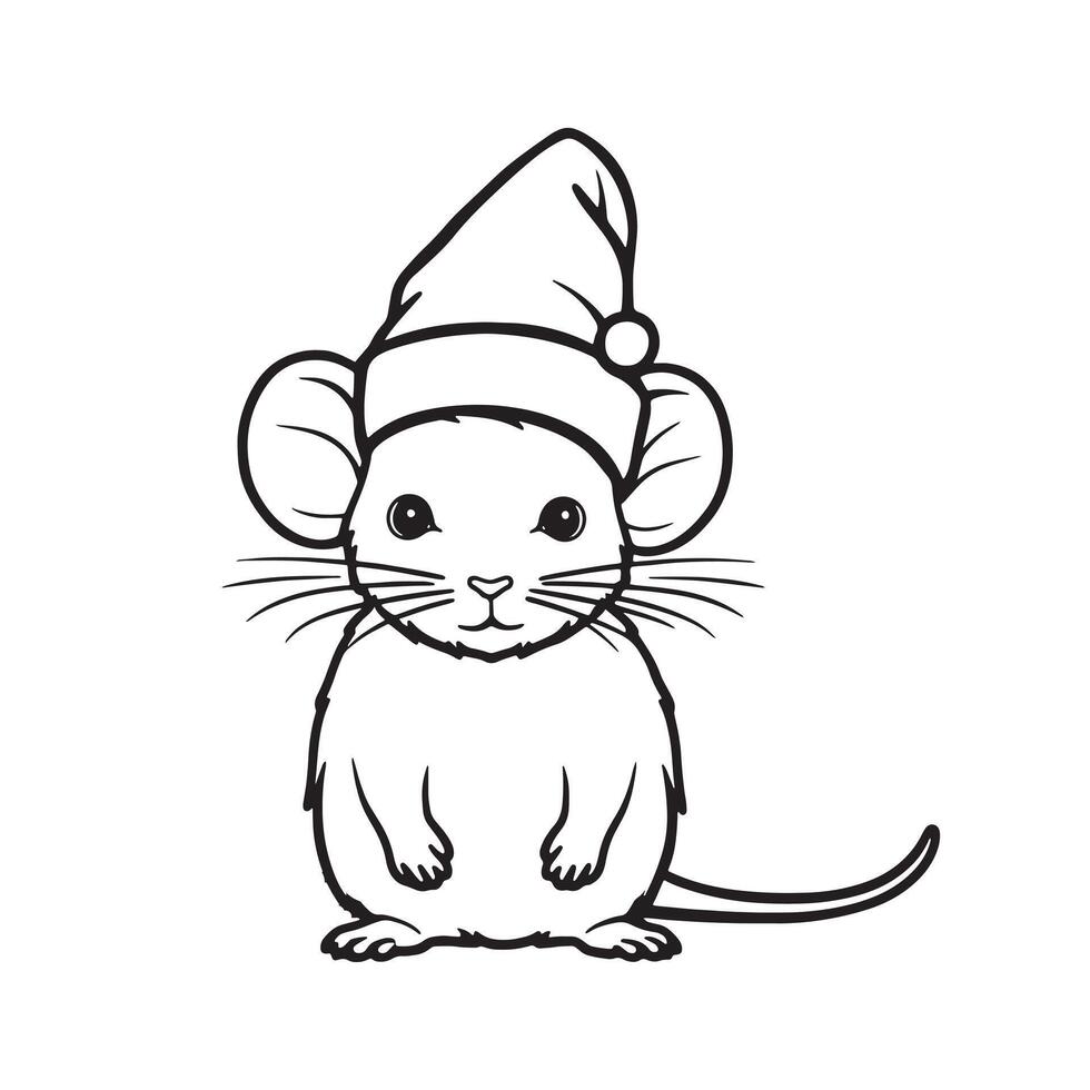 christmas mouse coloring page vector