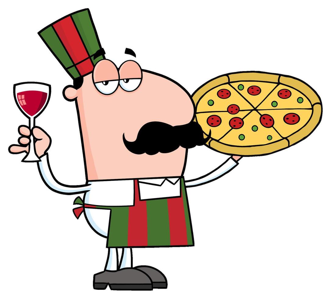 Chef Cartoon Character Holding A Glass With Wine vector