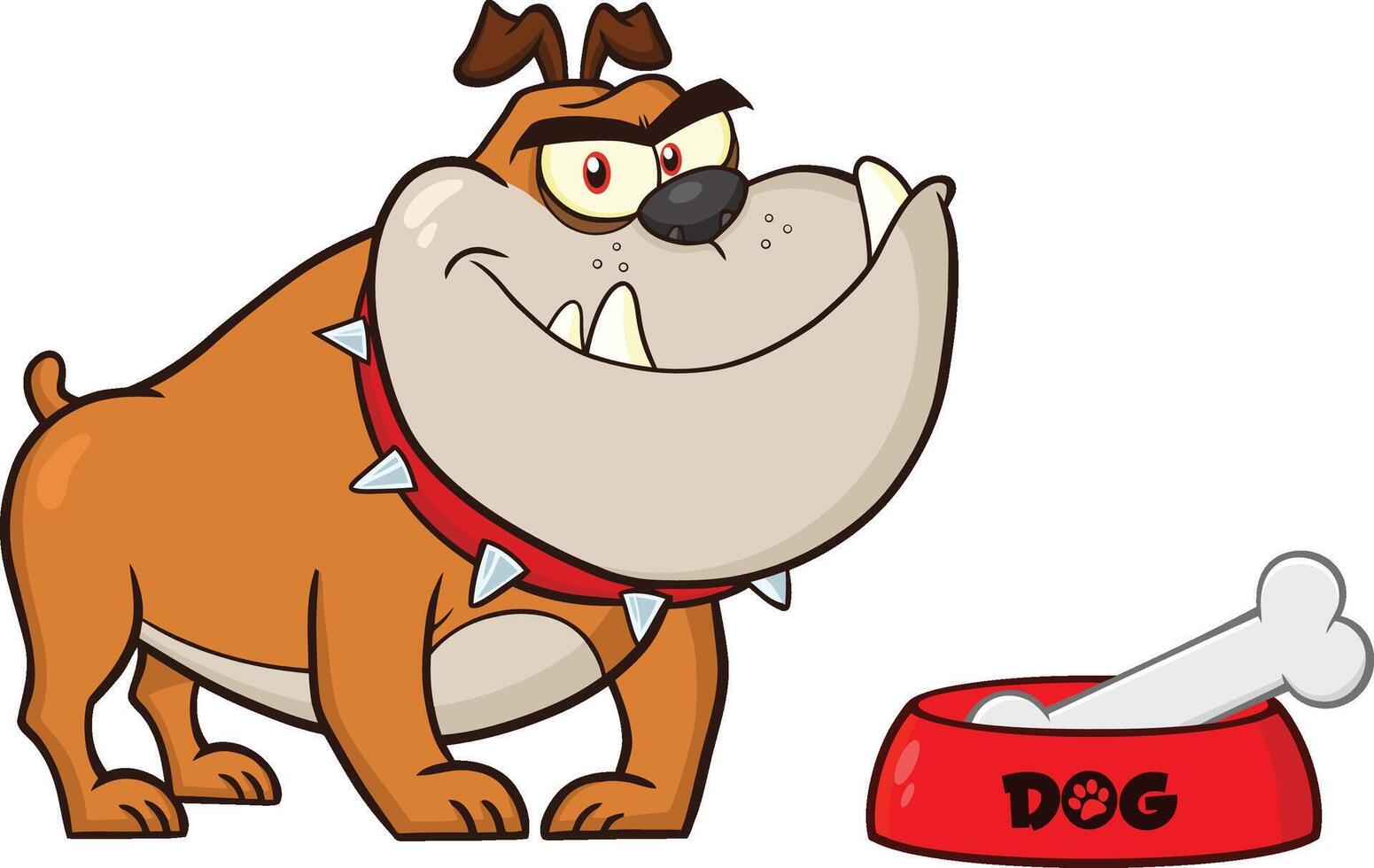 Smiling Bulldog Cartoon Character With Bowl And Bone vector