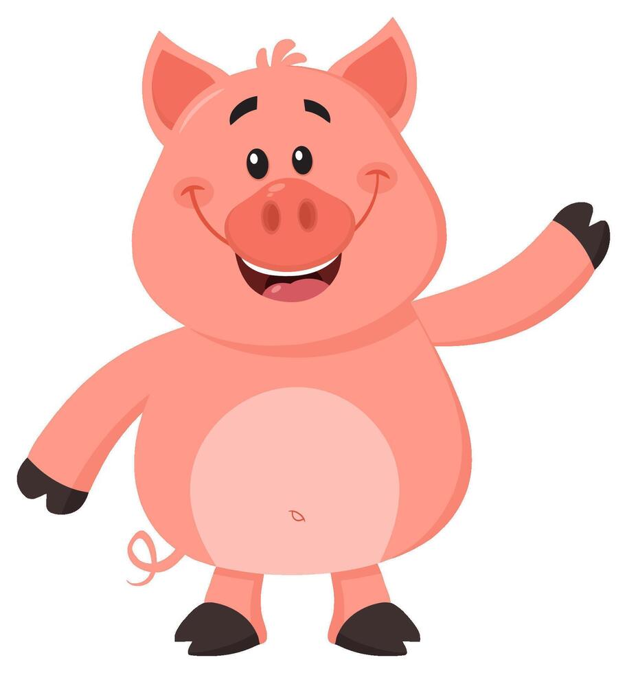 Cute Pig Cartoon Character Waving For Greeting vector