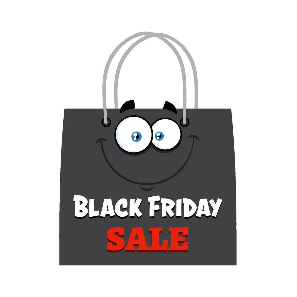 Black Friday Shopping Bag Cartoon Character With Text vector