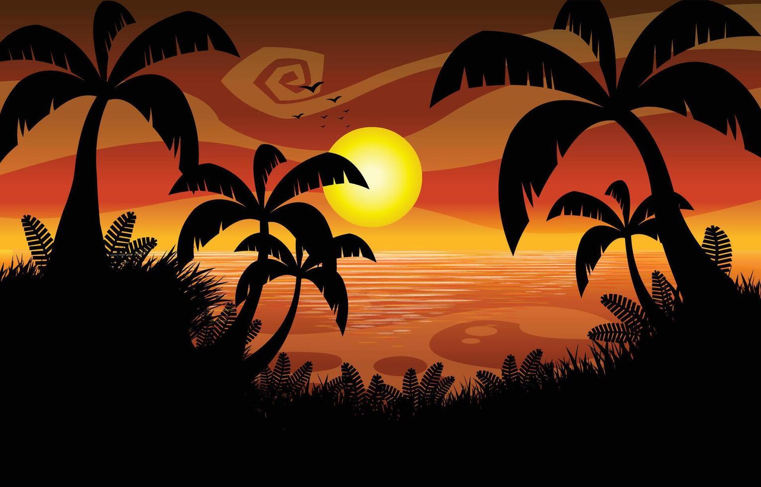 Sunset Cartoon Flat Design vector