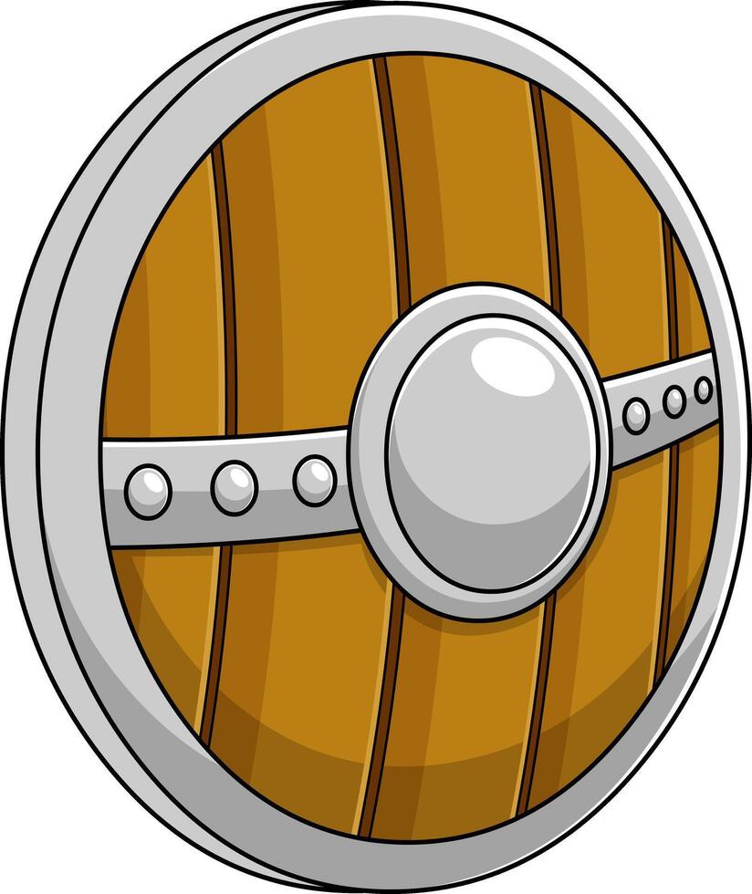 Cartoon Viking Wooden Shield. Hand Drawn Illustration vector