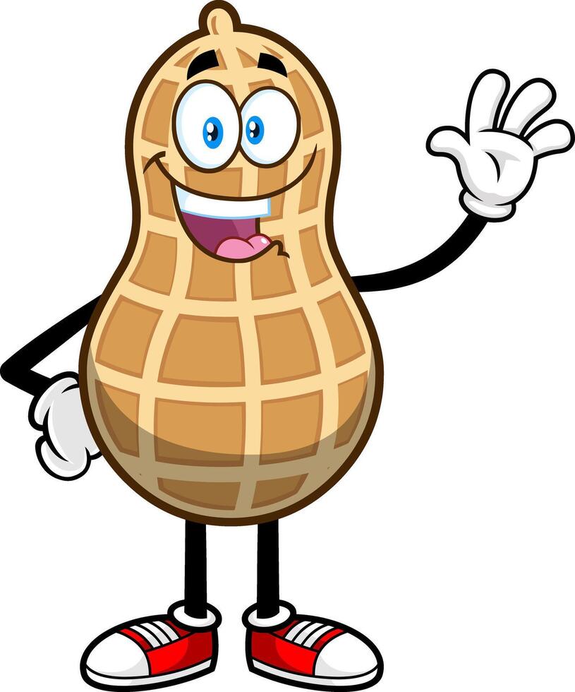 Smiling Peanut Cartoon Character Waving For Greeting vector