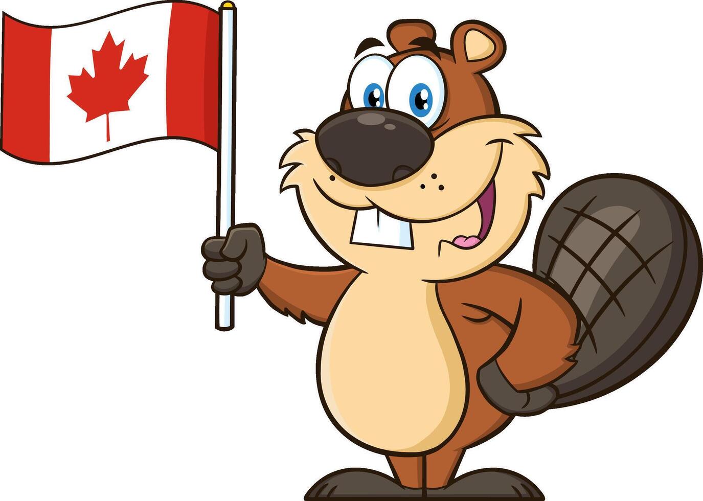 Cute Beaver Cartoon Mascot Character Holding A Canadian Flag vector