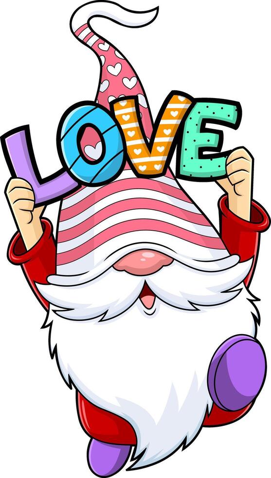 Cute Gnome Lover Cartoon Character Running With Text Love vector