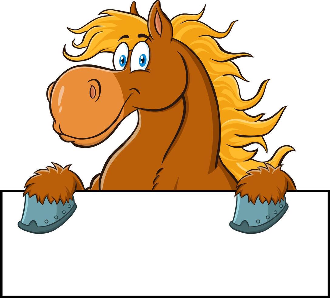 Brown Horse Cartoon Character Over A Sign vector