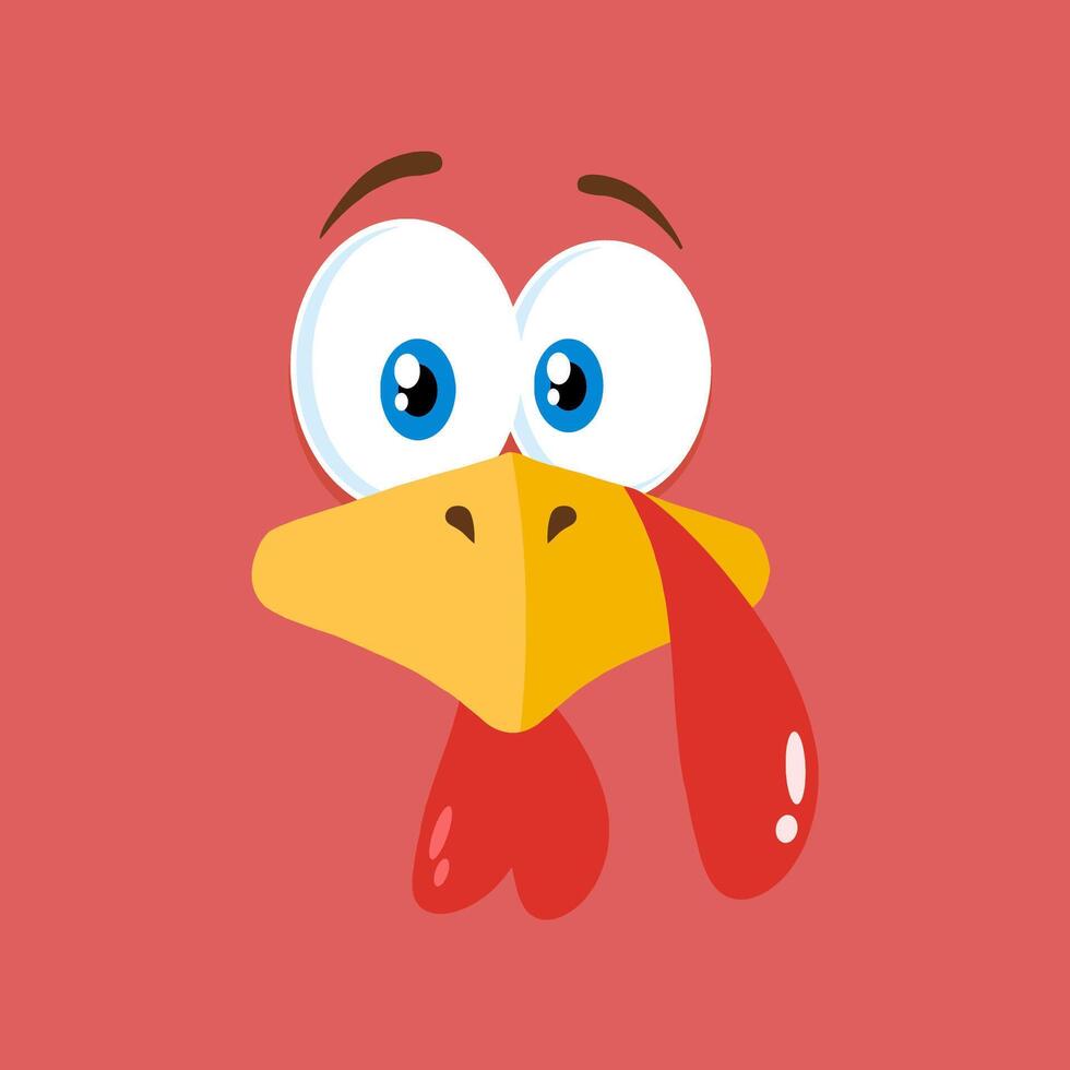 Thanksgiving Turkey Bird Face Cartoon Character Flat Label vector