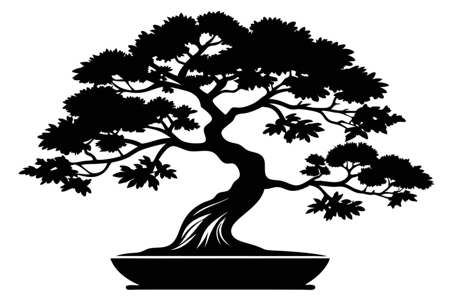 A black Bonsai tree silhouette illustration. vector