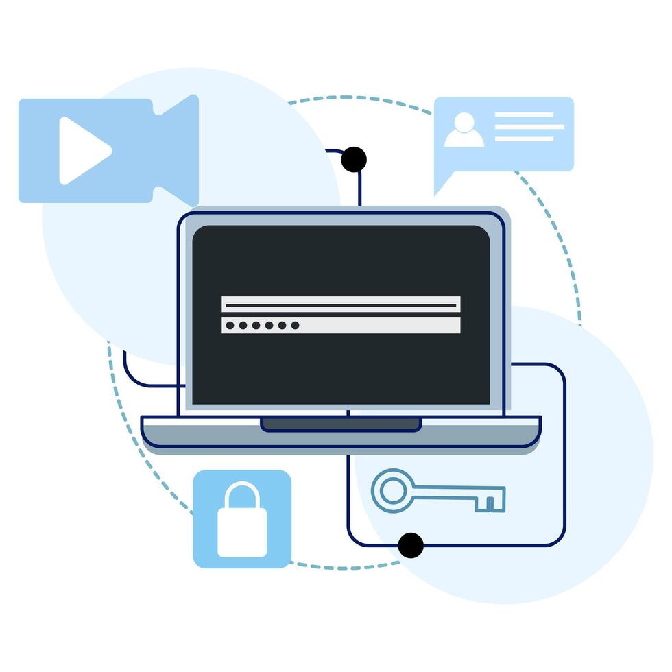 Concept of cyber data security, internet security or information privacy. Personal data security, data and information management, monitoring, control. flat illustration. vector