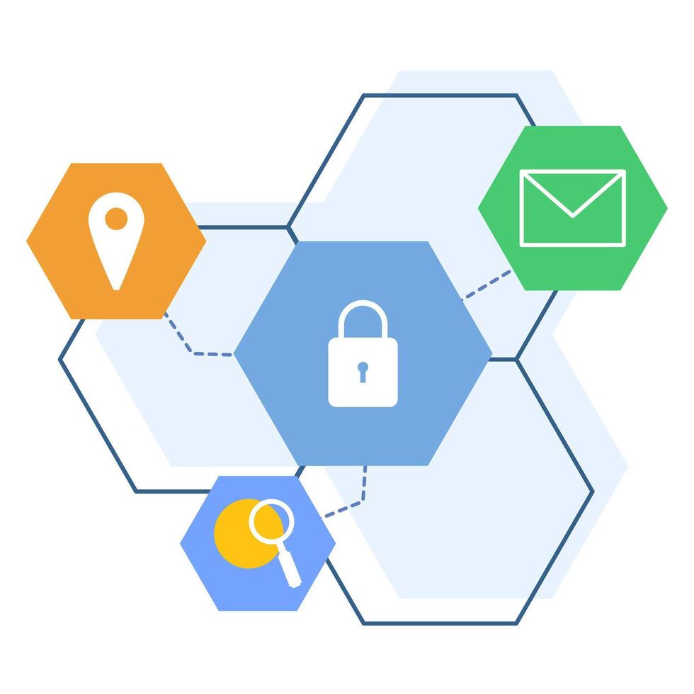 Concept of online security and personal data protection, database security, phishing, hacker attacks. hackers steal personal data. secure account login. flat design icon illustration. vector