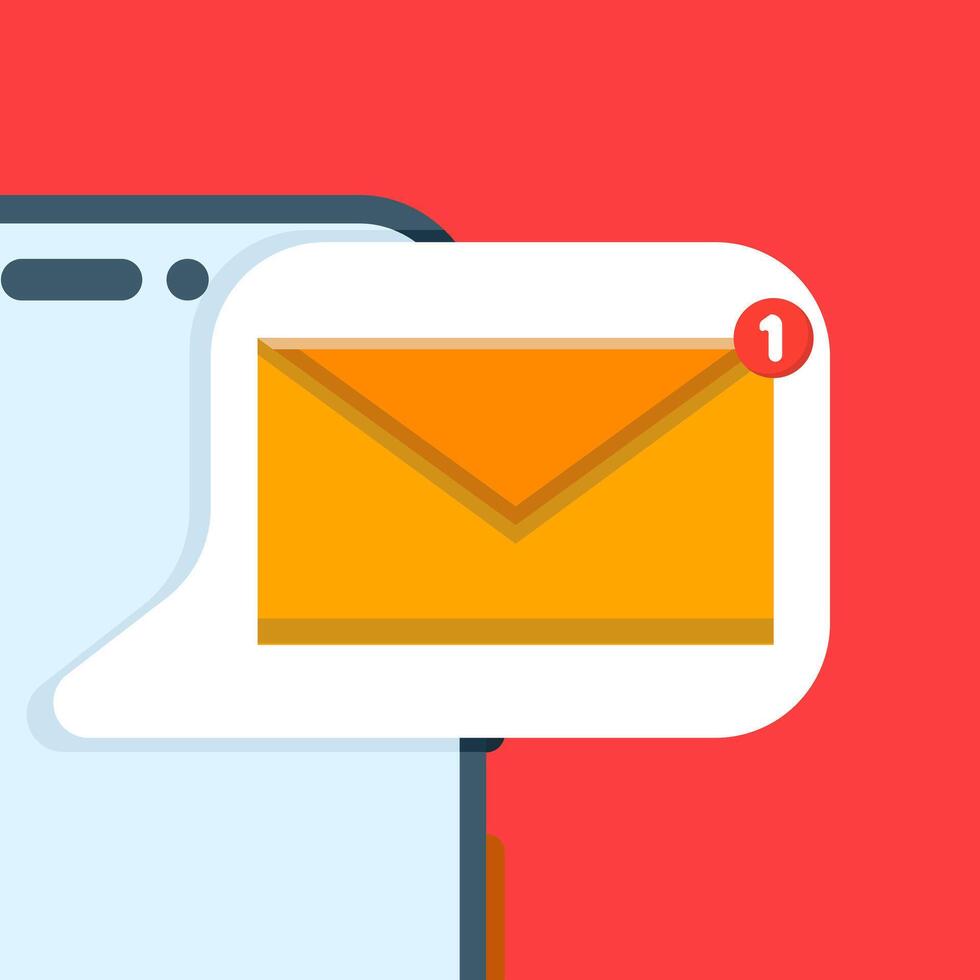 Concept of receiving message notifications on mobile phone. mobile app, email marketing, incoming newsletter, new email notification, cartoon bubble with email notification. flat illustration. vector