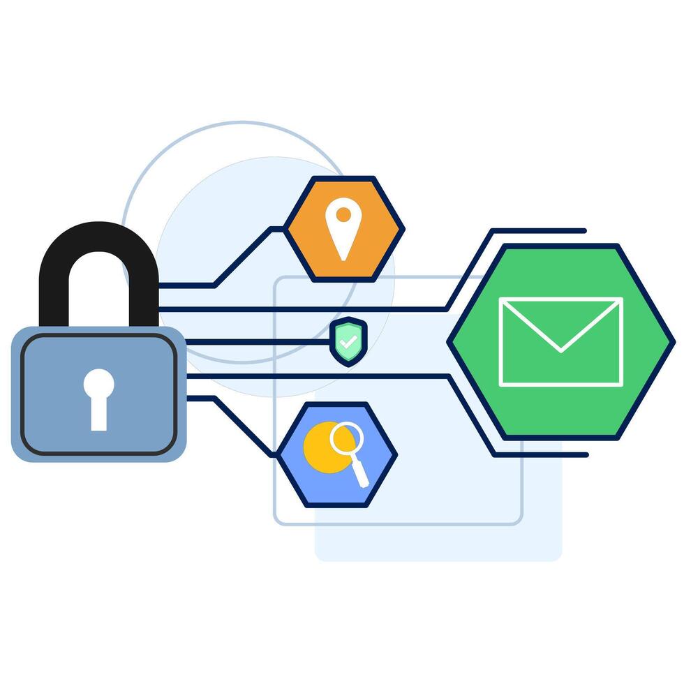 Concept of online security and personal data protection, database security, phishing, hacker attacks. hackers steal personal data. secure account login. flat design icon illustration. vector