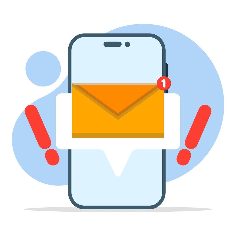 Concept of receiving message notifications on mobile phone. mobile app, email marketing, incoming newsletter, new email notification, cartoon bubble with email notification. flat illustration. vector