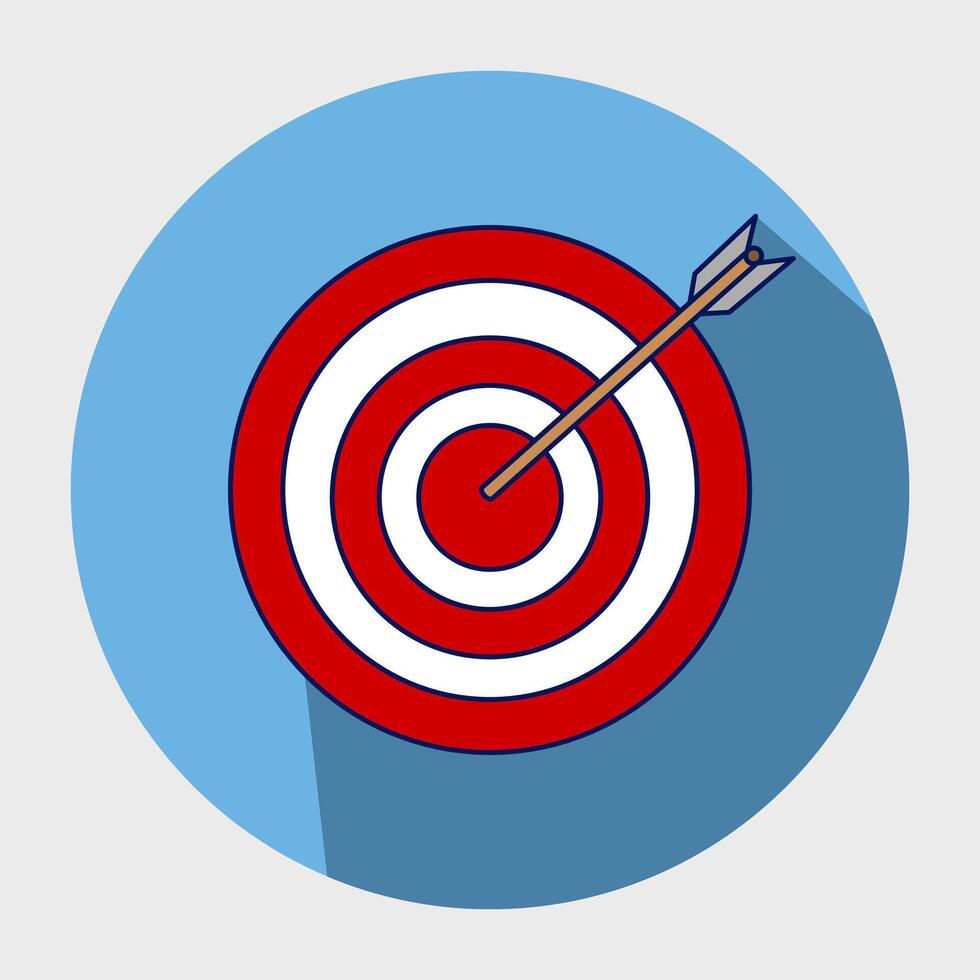 The concept of a target arrow in the middle shows perfect achievement or success. Marketing time concept. Targeting businesses. Red target and arrow, archery target and arrow, illustration. vector