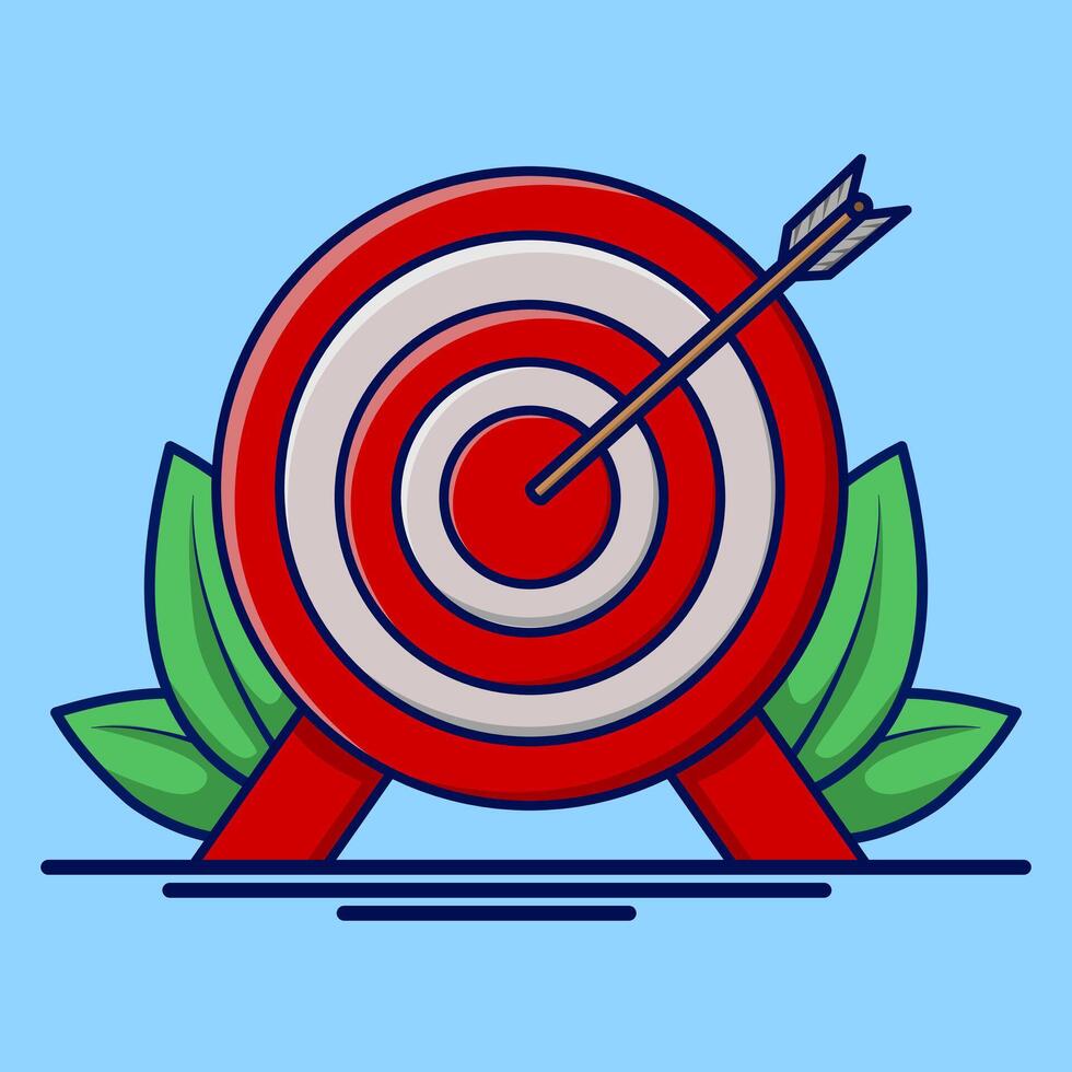 The concept of a target arrow in the middle shows perfect achievement or success. Marketing time concept. Targeting businesses. Red target and arrow, archery target and arrow, illustration. vector