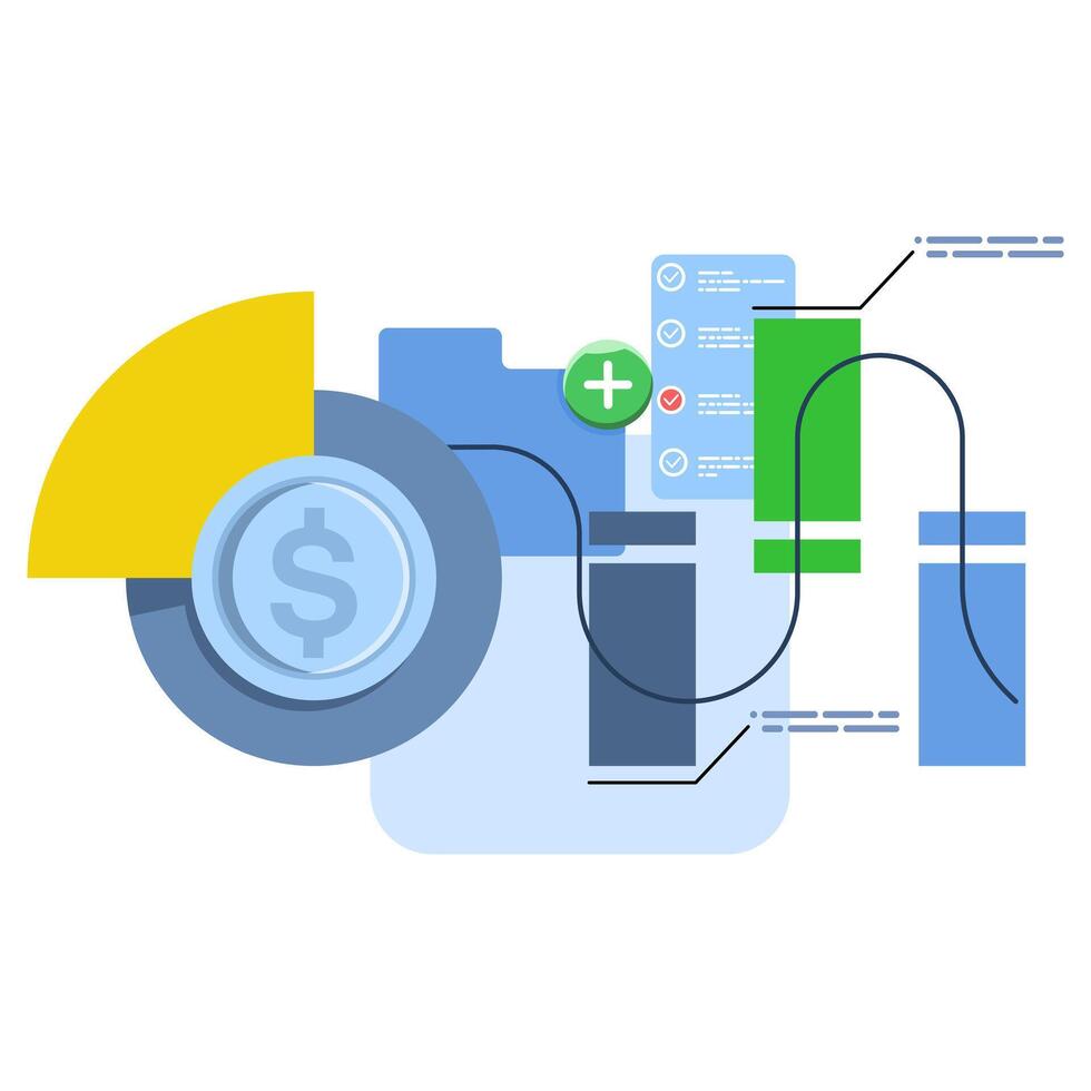 Data science and big data concept. Analysis. Folder with magnifying glass and pie charts. Infographic elements, Data Analysis for websites and mobile websites. modern flat illustration. File. vector