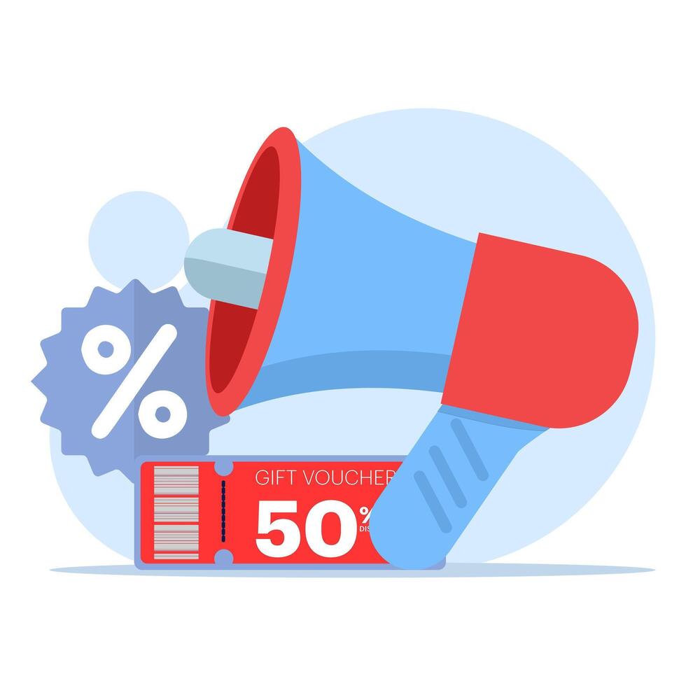digital Voucher concept on smart phone screen. discount voucher or sale percentage coupon, online shopping concept. sales promotion. elements for infographics, pages, countries or web applications. vector