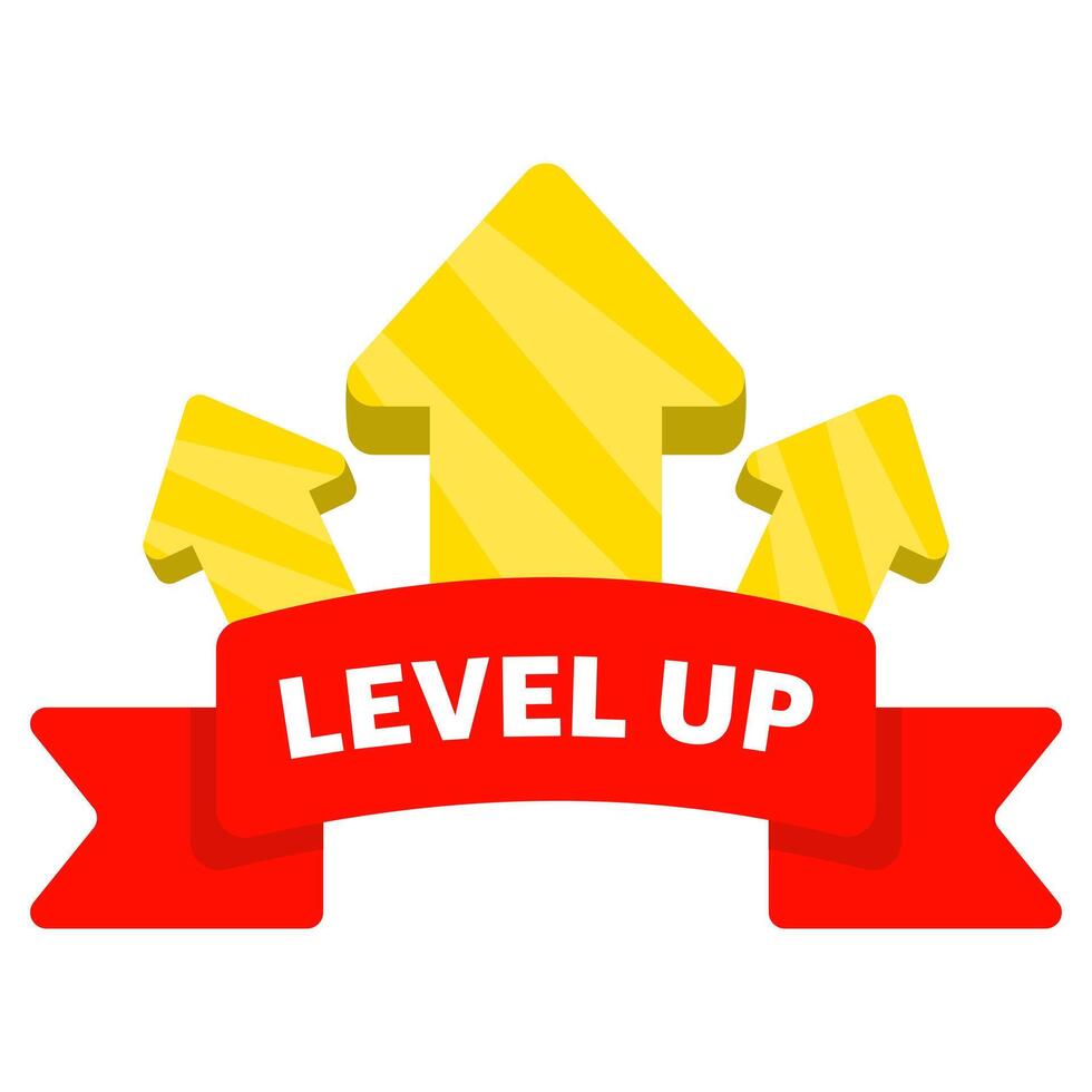 Level up concept, bright and bold badge featuring the word Level Up across stars, perfect for representing achievements, progress or awards in games and apps, flat illustration. vector