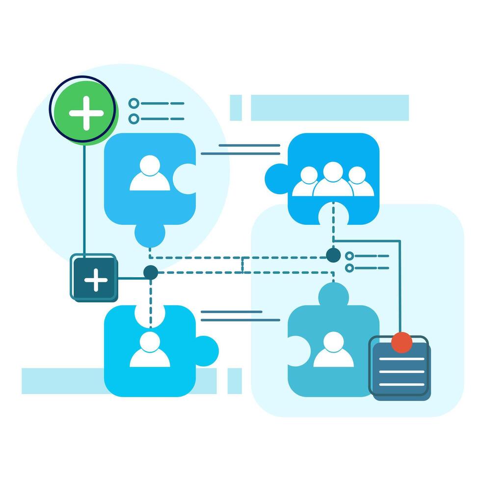 Team concept. Social connections. Human symbols are connected as a puzzle. overcoming difficulties or obstacles to achieve goals or targets, team brainstorming, Business Solutions. vector