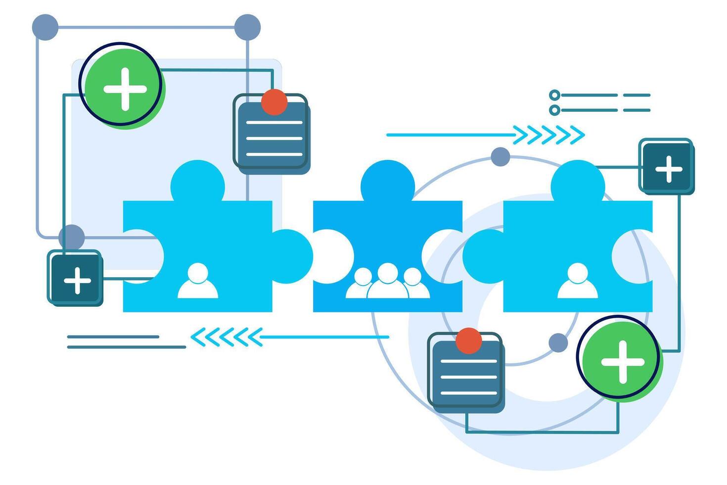 Team concept. Social connections. Human symbols are connected as a puzzle. overcoming difficulties or obstacles to achieve goals or targets, team brainstorming, Business Solutions. vector