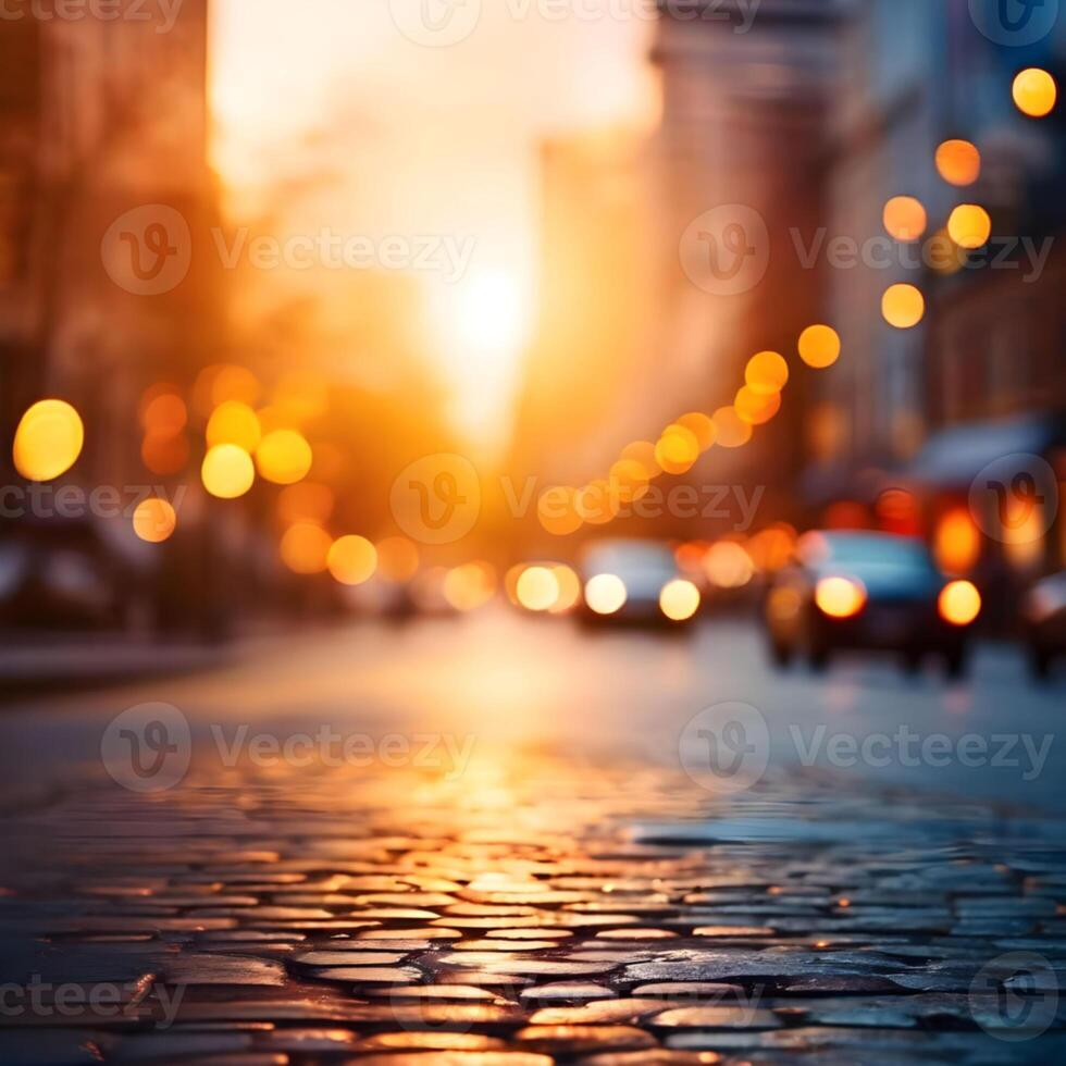Abstract background. Defocused photo of city street lights. This photo was created using Playground AI