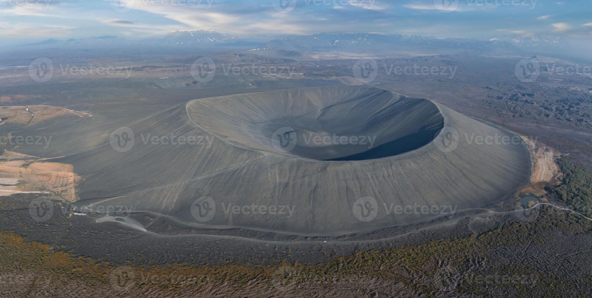 Aerial View of a Volcanic Crater in Iceland with Barren Rocky Landscape photo