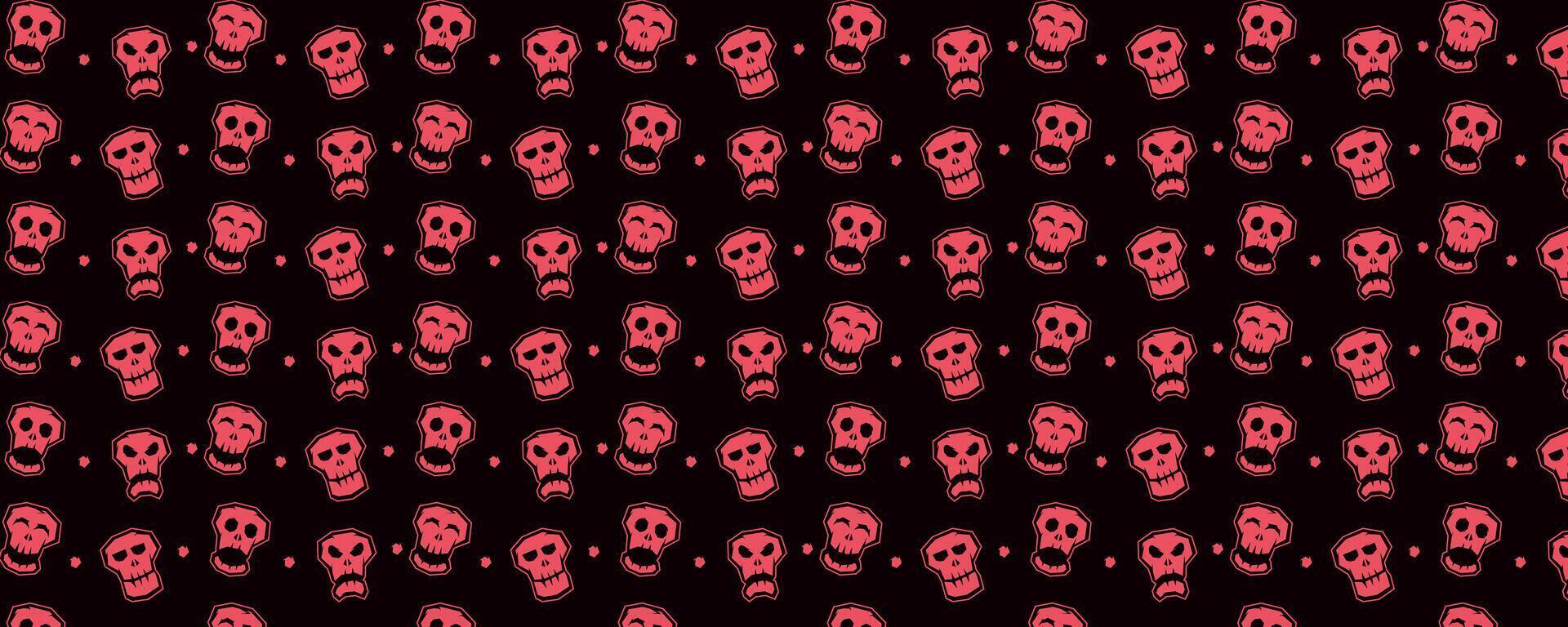 textured pattern of red comic skulls on dark background vector