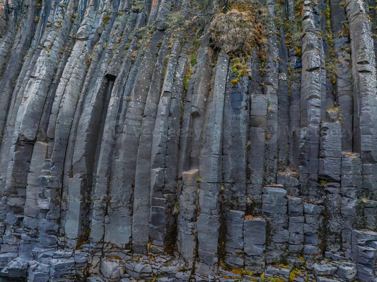 Close-Up of Vertical Rock Columns in Iceland's Unique Geological Formation photo