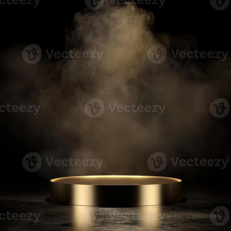 Mysterious mist envelops the empty golden pedestal photo