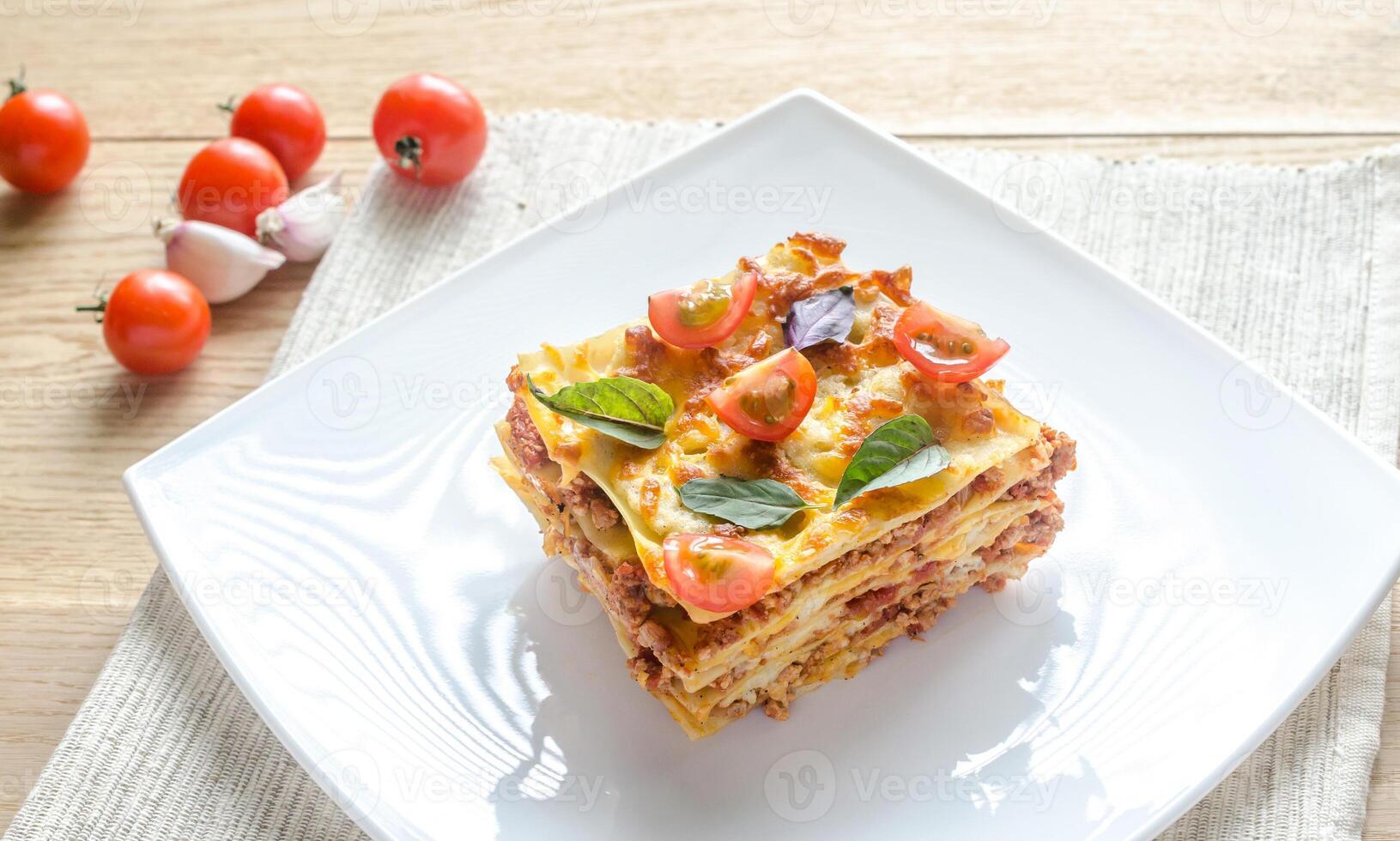 Lasagna with cherry tomatoes photo