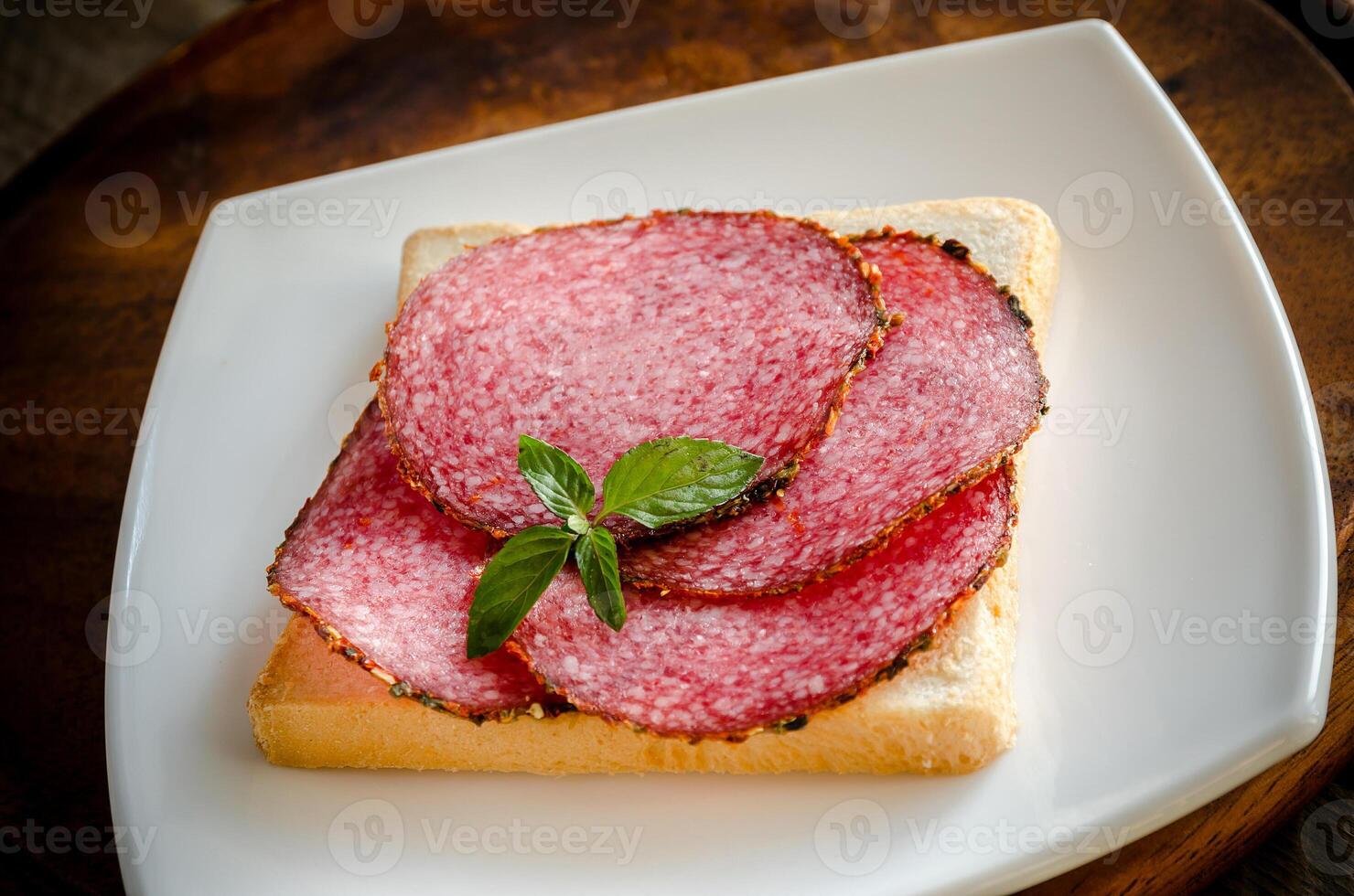 Toast with italian salami photo