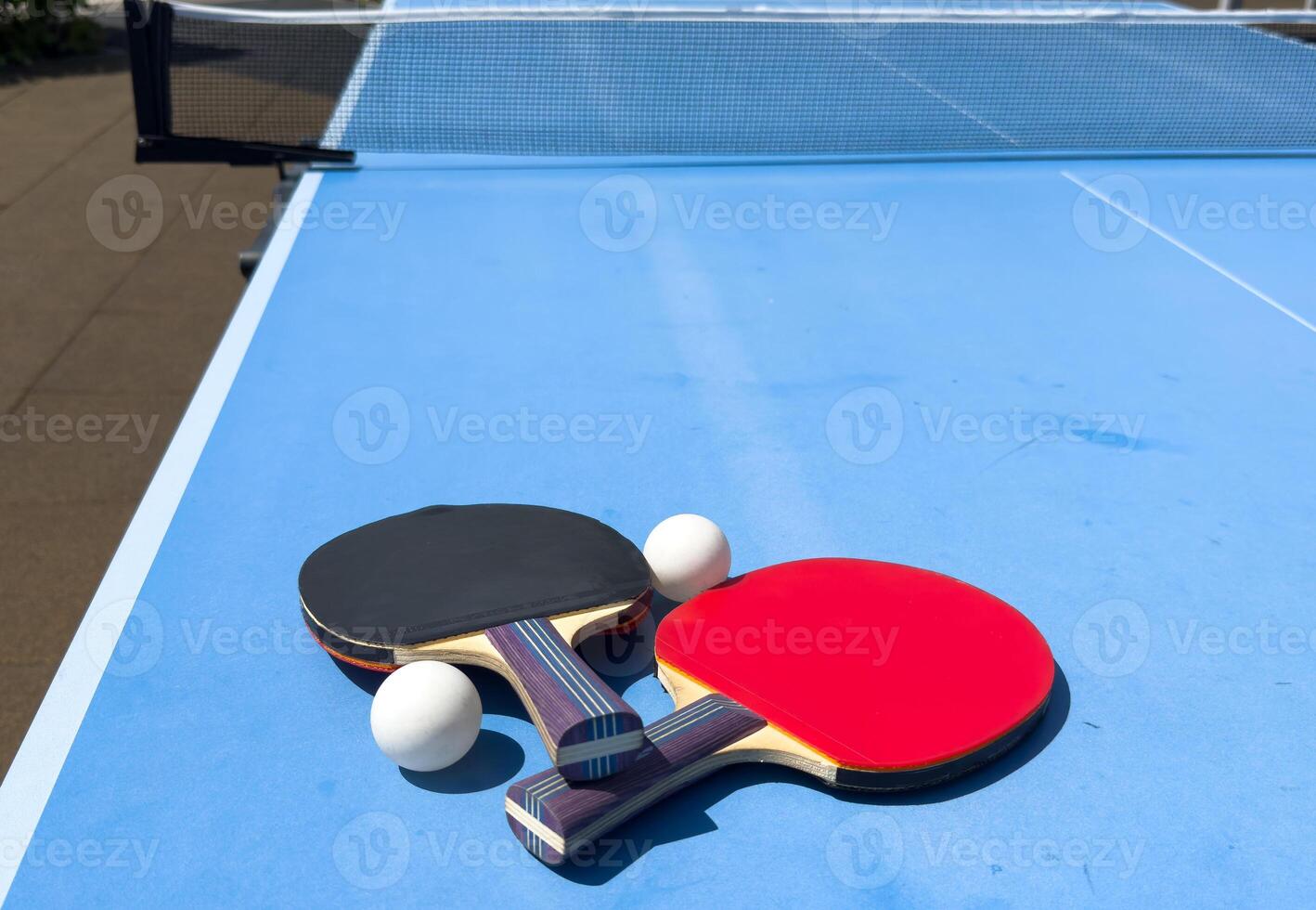 Table tennis rackets and ball photo