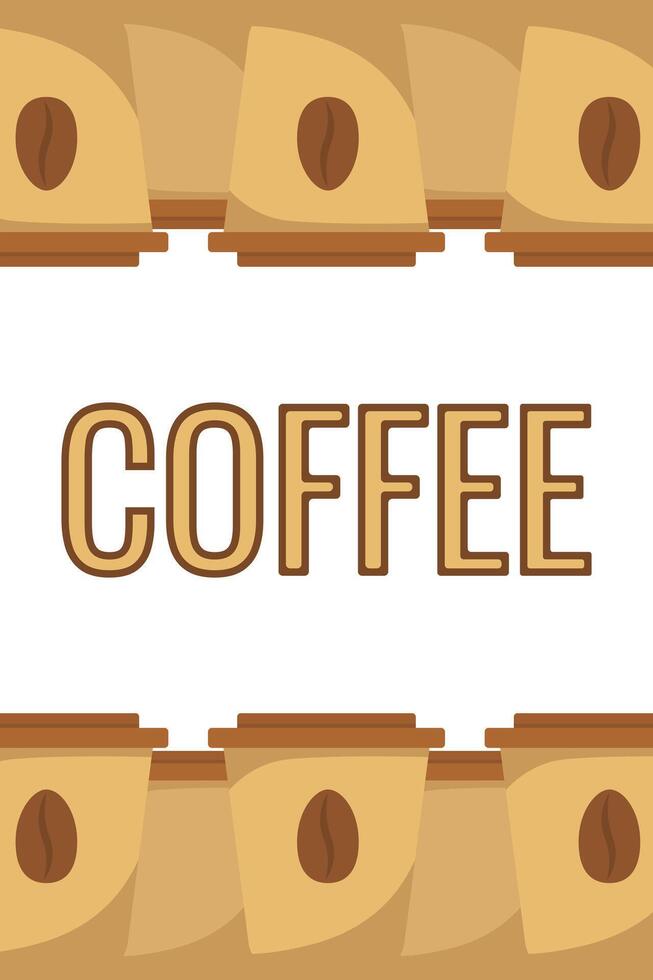 Logo Coffee and Cafe concept frame with coffee beans banner. Coffee paper craft cup poster vector