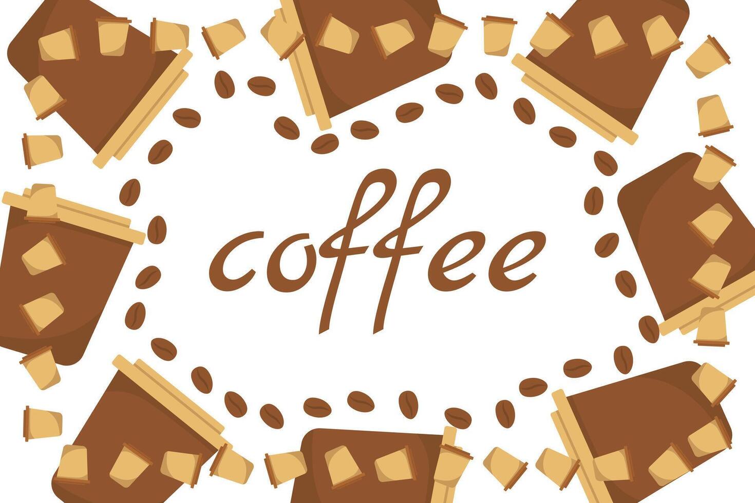 Logo Coffee and Cafe concept frame with coffee beans banner. Coffee paper craft cup poster vector