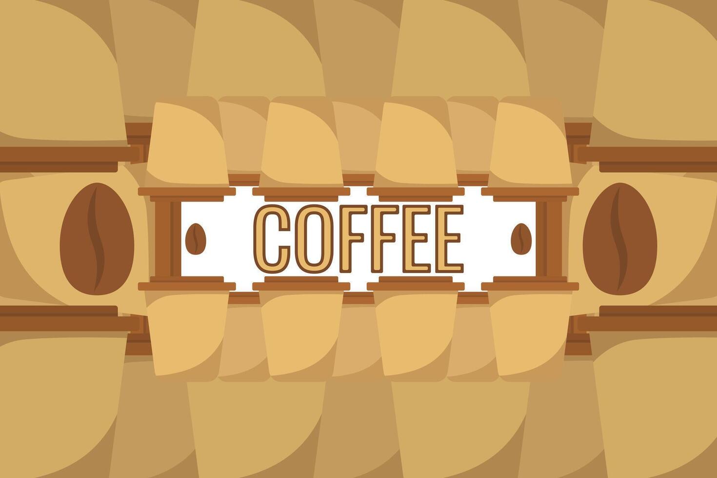 Logo Coffee and Cafe concept frame with coffee beans banner. Coffee paper craft cup poster vector
