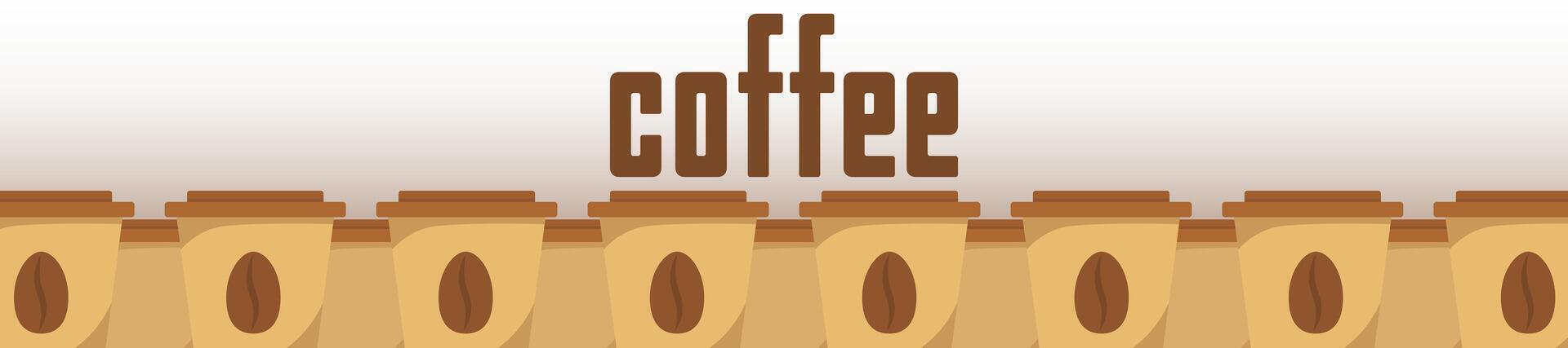 Logo Coffee and Cafe concept frame with coffee beans banner. Coffee paper craft cup poster vector