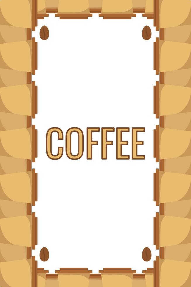 Logo Coffee and Cafe concept frame with coffee beans banner. Coffee paper craft cup poster vector