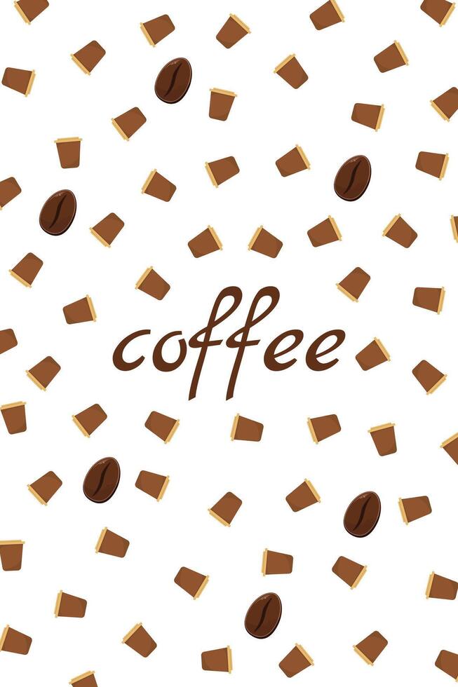 Logo Coffee and Cafe concept frame with coffee beans banner. Coffee paper craft cup poster vector