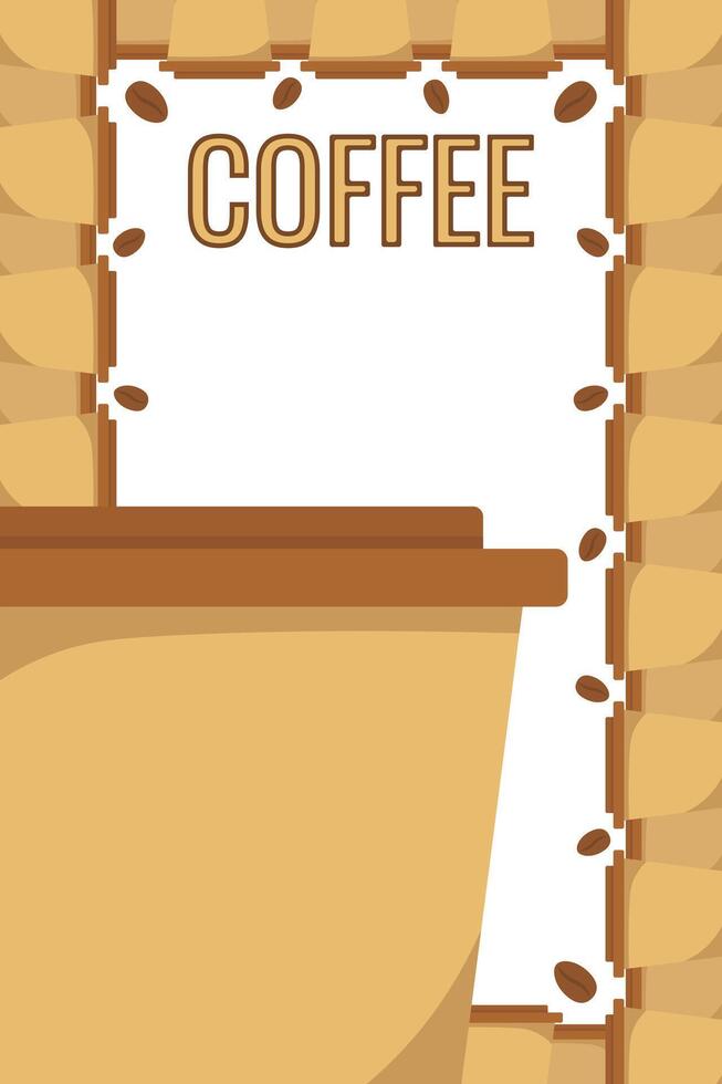 Logo Coffee and Cafe concept frame with coffee beans banner. Coffee paper craft cup poster vector