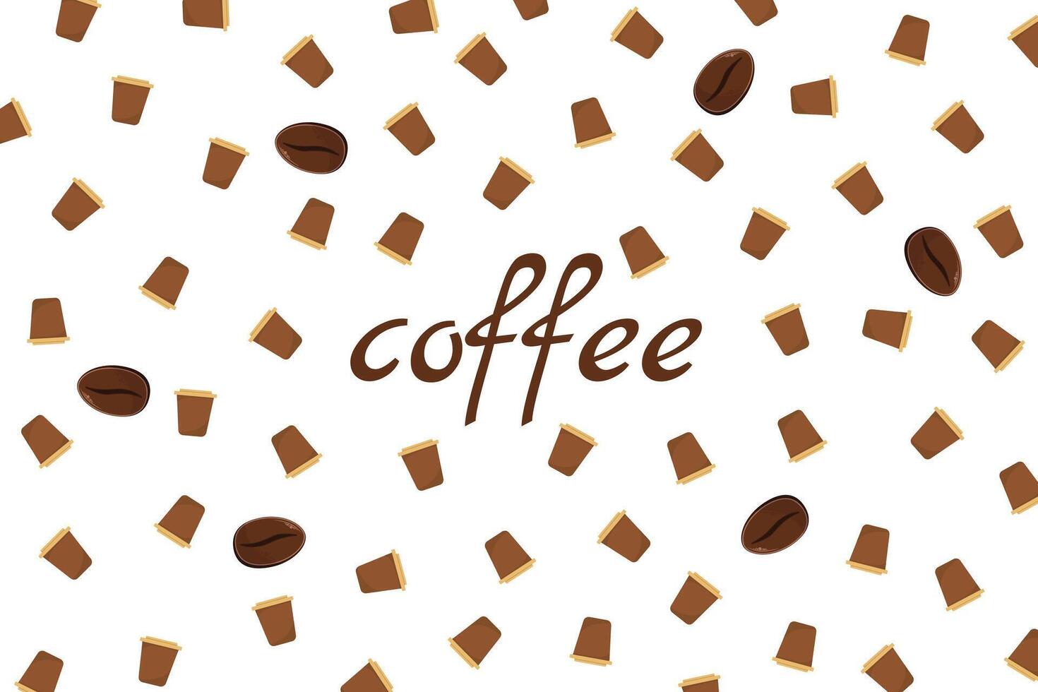 Logo Coffee and Cafe concept frame with coffee beans banner. Coffee paper craft cup poster vector