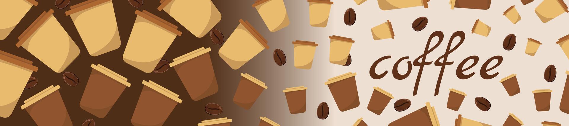 Logo Coffee and Cafe concept frame with coffee beans banner. Coffee paper craft cup poster vector