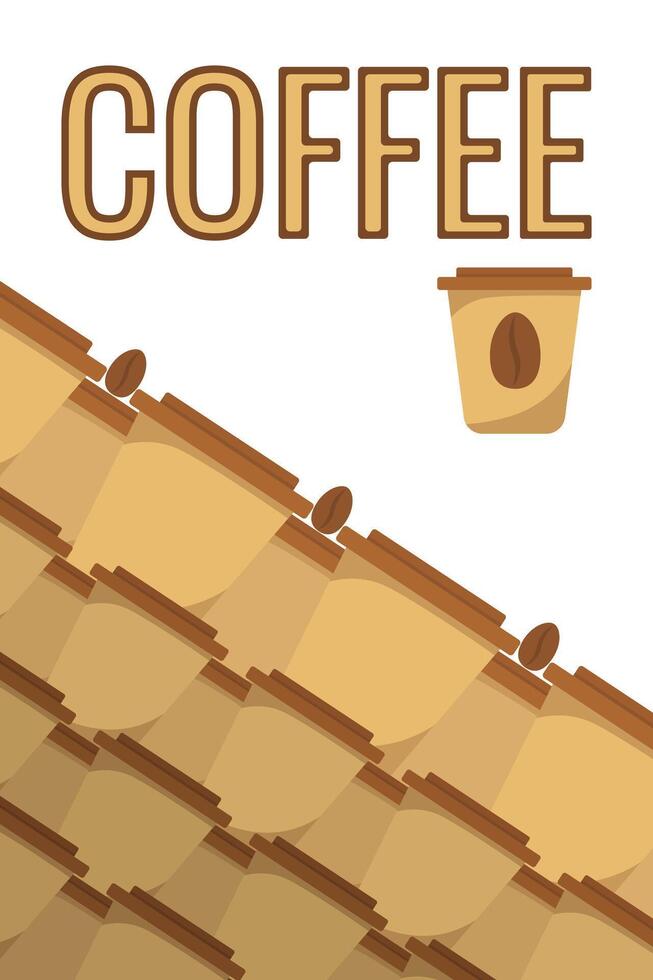 Logo Coffee and Cafe concept frame with coffee beans banner. Coffee paper craft cup poster vector
