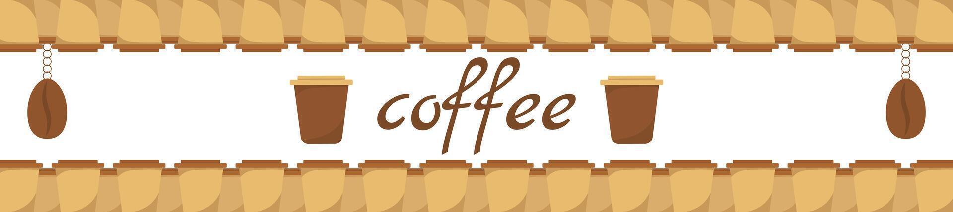 Logo Coffee and Cafe concept frame with coffee beans banner. Coffee paper craft cup poster vector