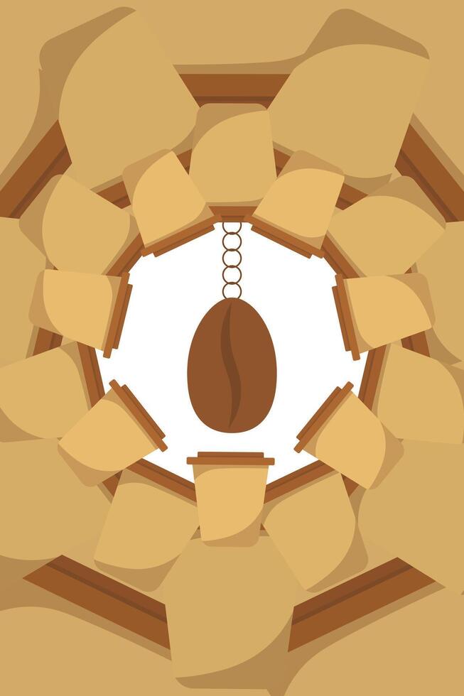 Logo Coffee and Cafe concept frame with coffee beans banner. Coffee paper craft cup poster vector