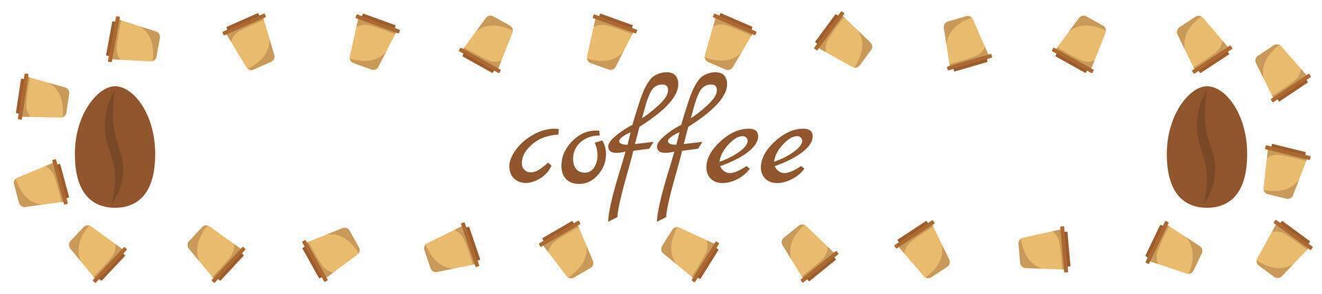 Logo Coffee and Cafe concept frame with coffee beans banner. Coffee paper craft cup poster vector