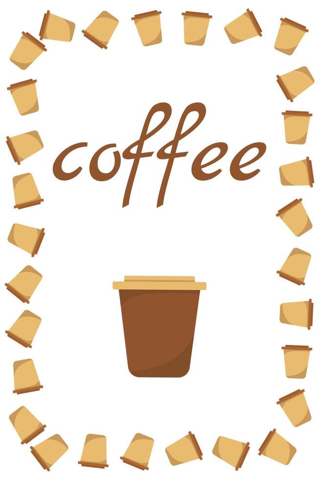 Logo Coffee and Cafe concept frame with coffee beans banner. Coffee paper craft cup poster vector